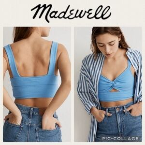 Madewell | Women's Cutout Knot Front Crop‎ Tank Top in Blue, Size XL